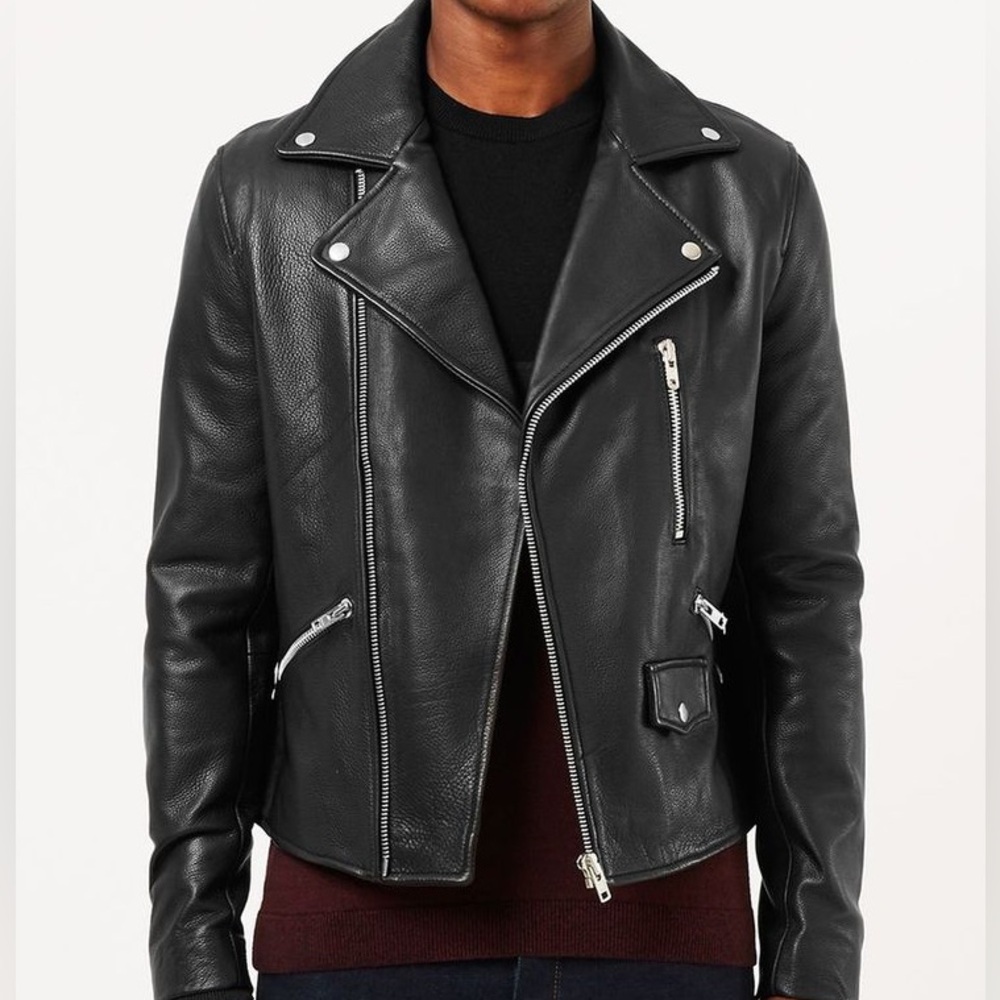 Topman Black Leather Biker Jacket – Men’s Large – Soft Genuine Leather